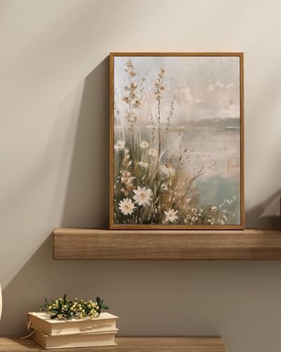 InSimSea Framed Canvas Wall Art Vintage Decor, Wildflowers Landscape Pictures Bathroom Wall Decor Aesthetic, Living Room Bedroom Flower Nature Home Decorations, 12x16inch - Image 4