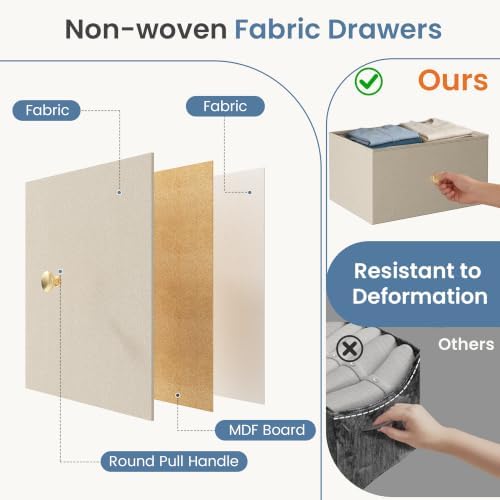 DUMOS Nightstand with 4 Drawers Bedside Table with Removable Fabric Bins Sturdy Steel Frame Wood Top Organizer Furniture for Bedroom Closet Living Room, Tan - Image 4