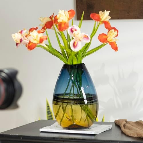 Glass Handmade Decorative Vase Ombre Centerpiece Vase with Yellow Base, Flower Vase for Home Decoration (Tall vase) - Image 2