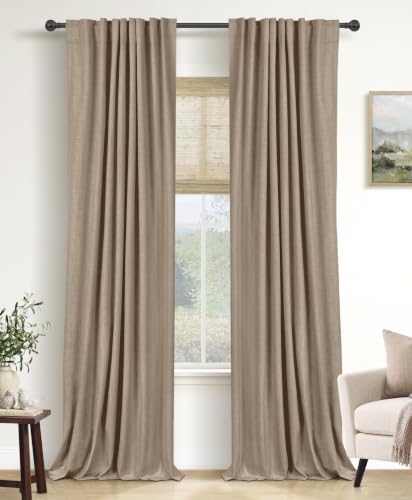 Faux Linen Total Blackout Curtains for Bedroom 108 Inch Long Copper Brown by 100BlackoutShield