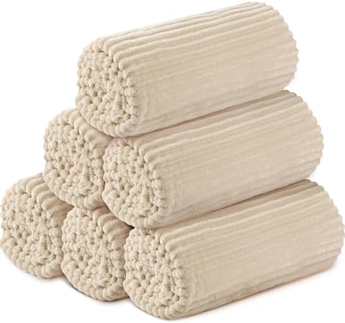 Buryeah 6 Pcs Flannel Blankets Bulk,Fall Outdoor Wedding, Beige by Buryeah