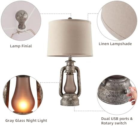 Farmhouse Rustic Table Lamps Set of 2, Iron Gray - Image 6