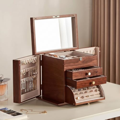 Black Walnut Wooden Jewelry Box for Women, 4 Layer by Homruilink