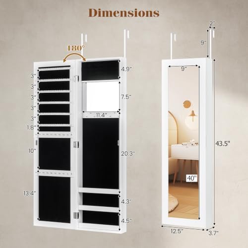 GIANTEX Wall or Door Mounted Jewelry Cabinet with Full Length Mirror - Image 7