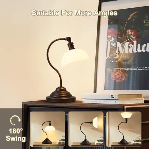 Cordless Table Lamp, Battery Operated Vintage Desk Light, Bronze & White - Image 5