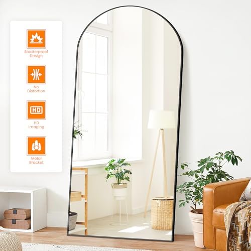 Arched Full Length Mirror, 75"x35" Standing Body Mirror for Wall, Black - Image 2