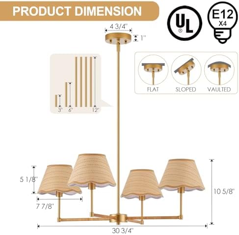 31” Boho Rattan Chandelier 4-Lights Rustic Adjustable Coastal Pendant Light for Kitchen Island Dining Living Room, UL Listed - Image 6