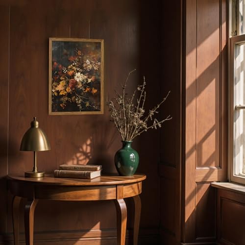 AVECCO Vintage Dark Botanical Floral Wall Art Canvas Framed 12x16 inch - Image 3