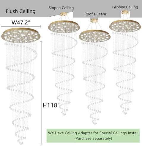HAIXIANG W47 x H118 High Ceiling Chandelier with LED Bulbs Dimmable Long Light Glam Chandeliers Crystal Pendants Light Fixtures for Foyer Entryway Living Room Stair Gold - Image 2