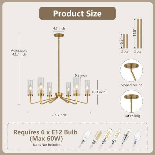 Modern Glass Chandelier, 27" Brushed Gold Chandeliers for Dining Room - Image 6