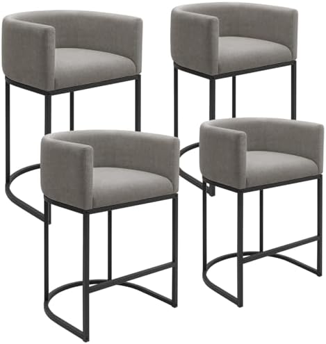 Counter Height Bar Stools Set of 4, 24 Inch Seat Height Barstools for Dining Room, Fabric Upholstered Bar Chair for Kitchen Island, Linen Counter Stools with Metal Legs, Gray - Image 7