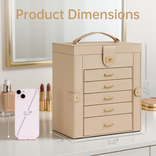 AKOZLIN 6-Tier Jewelry Box Organizer 5 Drawers Storage Medium Champagne - Image 6
