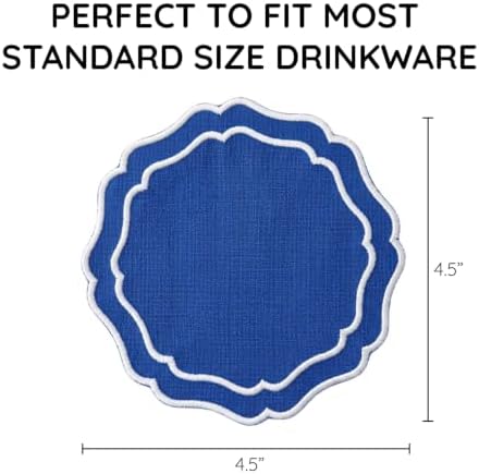 Linen Drink Coasters, Set of 6, 4.5 inch, Royal Blue - Image 3
