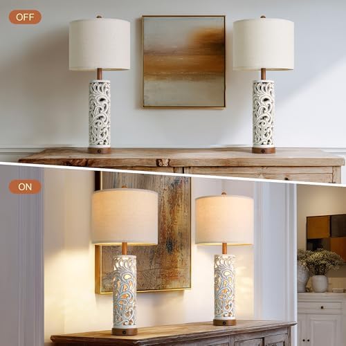 OYEARS 2-in-1 Light Table Lamp Set of 2 for Living Room, 28.5" Farmhouse Bedside Lamps with USB Charging Port, Main&Night Light & Dual Switches, Nightstand Lamp for Bedroom Home Office(Bulb Included) - Image 2