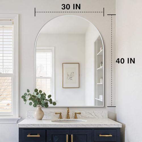 FICTOR 30" x 40" Arched Bathroom Vanity Mirror for Over Sink, Silver - Image 2