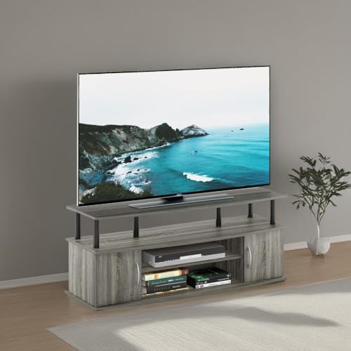 Furinno JAYA Large Entertainment Stand for TV Up to 55 Inch, French Oak Grey/Black - Image 5