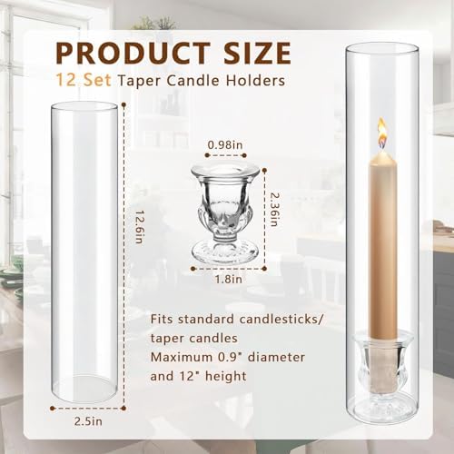 12 Sets Glass Hurricane Candle Holders - 12.6” Glass Candlestick Holders with Clear Tall Cylinder Candle Sleeves for Wedding, Christmas Table Decor (12) - Image 3