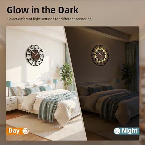 20" Silent Wall Clock – Adjustable Night Light, Battery Operated - Image 3