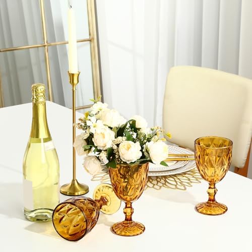 Yinder Glass Goblet Vintage Wine Goblet Embossed Glassware 10 oz Solid Color Glass Stemmed Cups for Iced Tea Beverage Soda Juice Water Liquor and Party Wedding Bars Restaurants(Amber,6 Pack) - Image 5