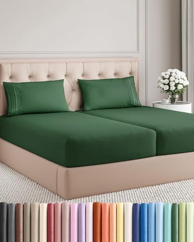 Split King Size 5 Piece Sheet Set - Breathable & Cooling - Emerald Green by CGKUnlimited