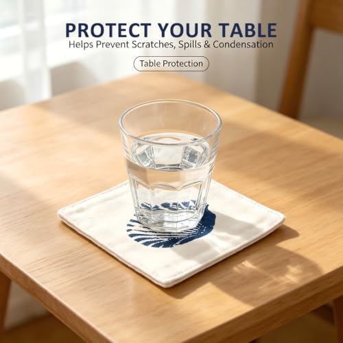 Coastal Cloth Coasters for Drinks, White Base Small Shell, 4PCS - Image 2
