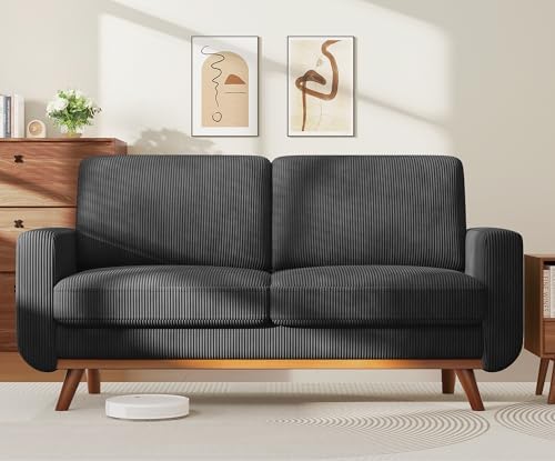 Vesgantti 68" Loveseat Sofa Black, Comfy Corduroy Couch with Spring Cushion and Solid Wood, Modern Extra Deep Seat for Bedroom, Living Room, Office by Vesgantti