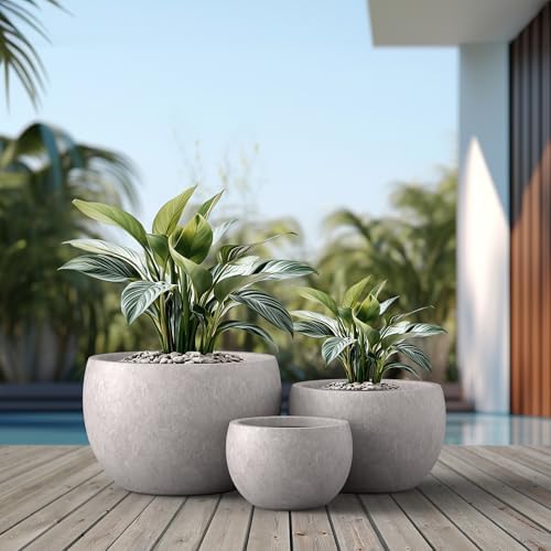 Kante Set of 3 CON Gray Concrete Bowl Planters 19.9" 15.7" 11.8" Dia - Image 3