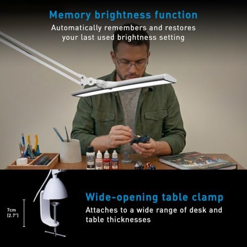 Daylight Lumi Lite LED Table Lamp with Clamp – 3 Brightness Levels, Memory Function, Spring-Balanced Adjustable Arm, 95+ CRI, 5500K Daylight Light for Crafting, Reading, Sewing & Hobby Work - Image 6