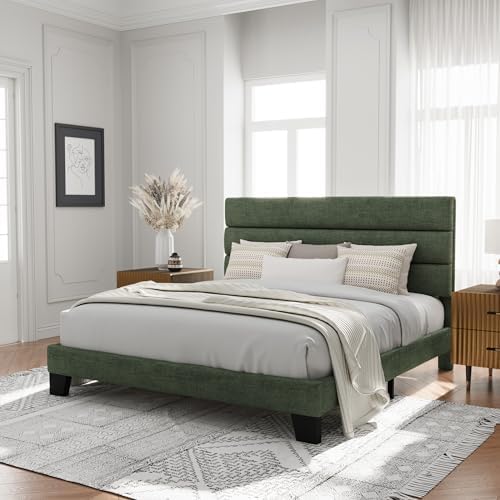 Allewie King Size Platform Bed Frame with Velvet Upholstered Headboard and Wooden Slats Support, Fully Upholstered Mattress Foundation/No Box Spring Needed/Easy Assembly, Green - Image 3