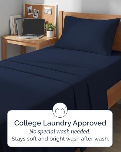 Twin XL 3 Piece Sheet Set - College Dorm Room Essentials - Navy Blue - Image 6