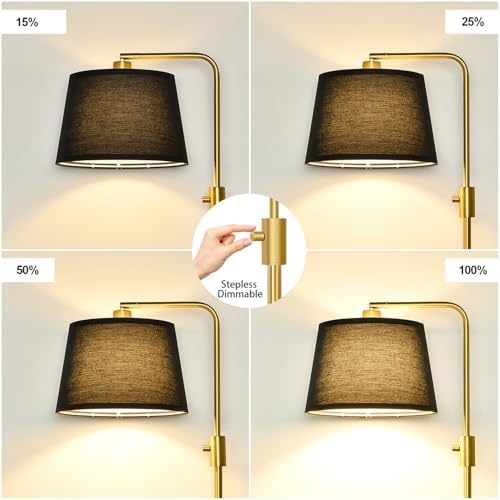 Nintiue Dimmable Gold Floor Lamp, 1000 LM LED Edison Bulb Included, Arc Floor Lamps for Living Room with Black Shade, Modern Standing Lamp Tall Lamps for Living Room Bedroom - Image 3