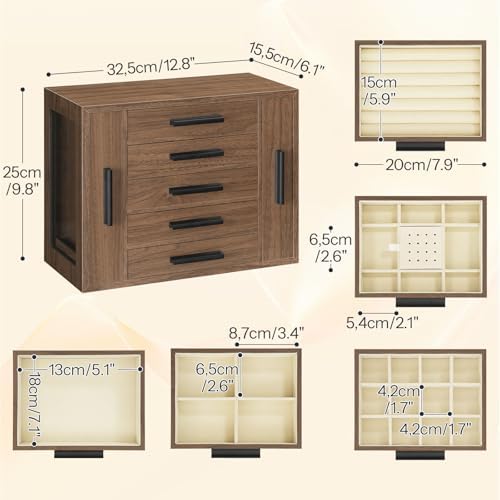 HOOBRO 5-Tier Jewelry Box, Wooden Jewelry Organizer with Transparent Window - Image 5
