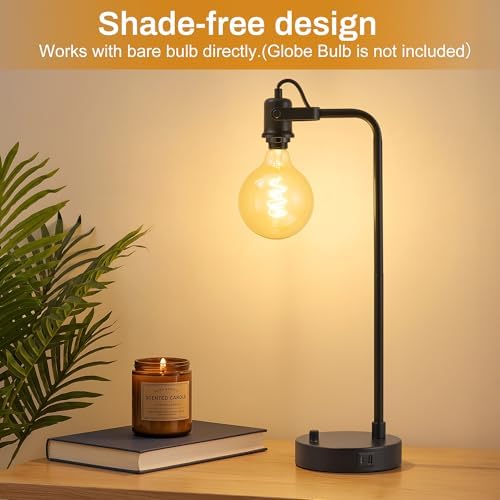 Black Table Lamp Set of 2, USB A+C, 180° Adjustable Bedside Lamps, Dimmable - Image 3