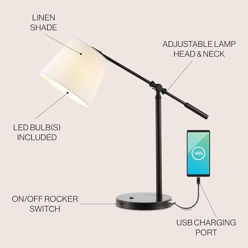 JONATHAN Y Troy Task Lamp 24" Adjustable Metal USB Port, Oil Rubbed Bronze - Image 2