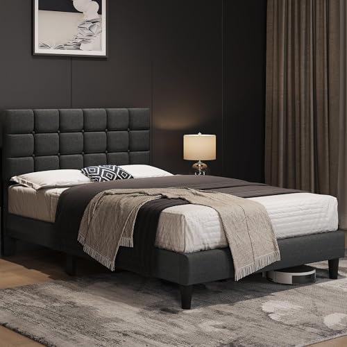 Yaheetech Full Size Upholstered Tufted Bed Frame with Headboard - Image 3