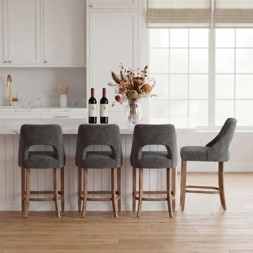 UVV Bar Stools Set of 4, Upholstered Counter Height Bar Stools, Modern Counter Stools with Wood Legs for Kitchen Island Dining Room Bar, Dark Grey by UVVLivetheQualityLife