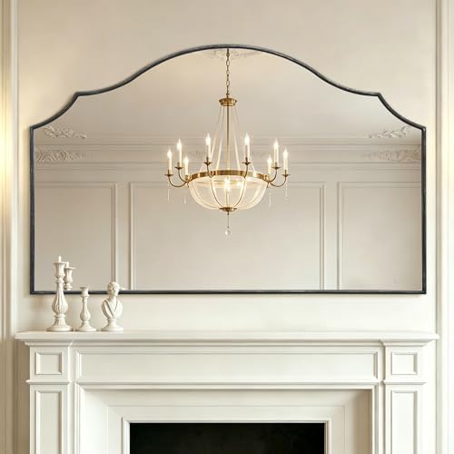 Besdomus Black Scalloped Wall Mirror: 54"x34" Oversized Wood Arched Mirror by Besdomus
