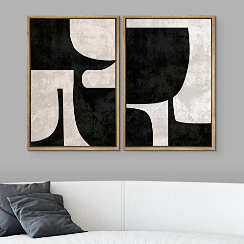 SIGNWIN Framed Canvas Print Wall Art Set Mid-Century Black Polygon Variety Abstract Shapes Illustrations Modern Art Decorative Contemporary for Living Room, Bedroom, Office - 24"" x36 x2 Natural - Image 2