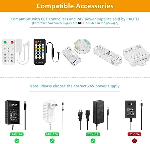 PAUTIX COB LED Strip Light White CCT Tunable 4800LEDs,CRI90+ 24ft/7.5m Dimmable 2700K-6500K 24V LED Tape Light,for Under Cabinet Bedroom Kitchen TV Mirror DIY Lighting(Adapter & Dimmer NOT Included) - Image 7