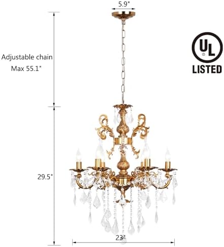Crystal Chandelier Antique Gold Chandelier Dining Room 23" - Image 6