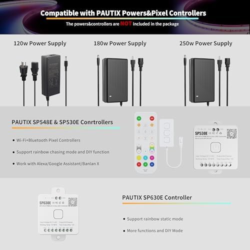 PAUTIX RGB Smart IC COB LED Strip Light Addressable 24ft/7.5m,720LEDs/m UL-Listed 24V Chasing Color Strip Light Multicolor Flexible Tape Light,for TV,Party DIY Decoration(Without Controller&Adapter) - Image 6