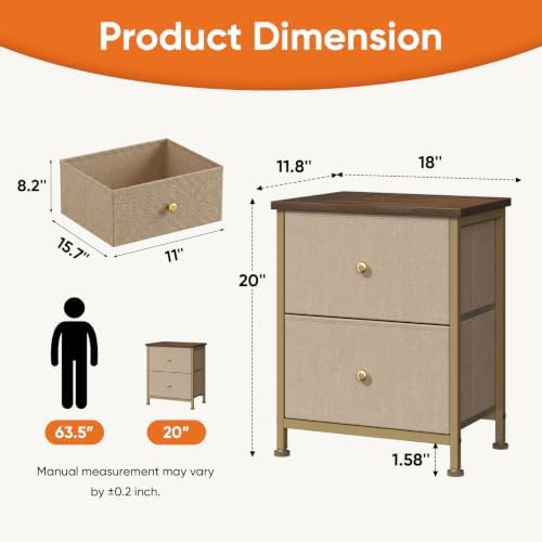 Sweetcrispy Nightstands Set of 2 with 2 Storage Drawer, Small Bedside Table - Image 3