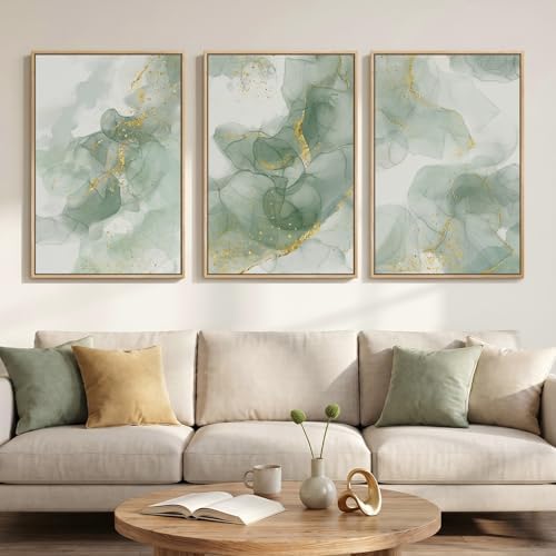 Large Framed Sage Green Abstract Wall Art for Living Room, 3 Piece 24x36 In by Cuspin