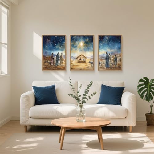 LHIUEM Large Bible Christian Religious Framed Canvas Wall Art Set,Birth of Jesus Nativity Wall Decor,Christmas Mary and Joseph Artwork for Living Room,Bedroom,Dining Room,Office -24"x36"x3 - Image 2