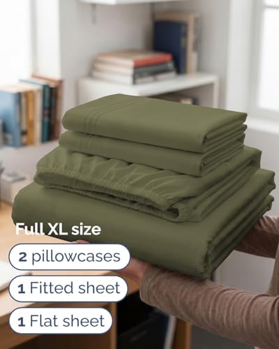 Full XL Sheets - 4 Piece Full XL Sheet Set - Cool & Breathable - Sage Green - Image 3
