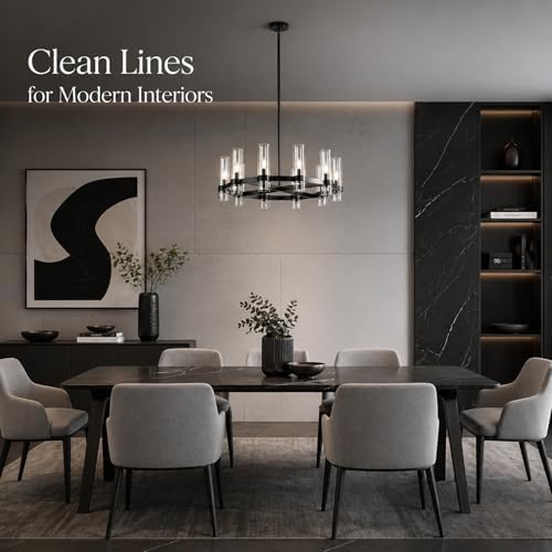 32 Inch Black Cross Wagon Wheel Chandelier with Glass Shades, 10 Lights X-Frame Farmhouse Chandelier, Modern Rustic Pendant Light for Dining Room, Kitchen Island, Entryway - Image 2