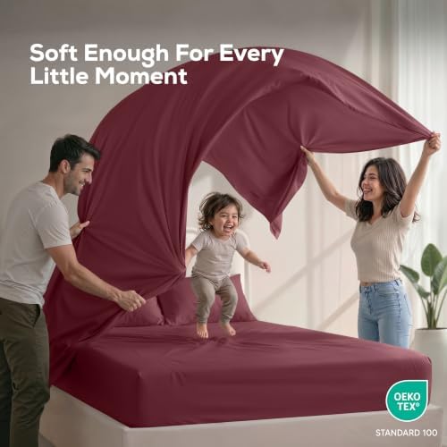 Full Sheets Set, 4 Pieces 16" Deep Pocket Hotel Luxury Bed Sheets, Burgundy - Image 5