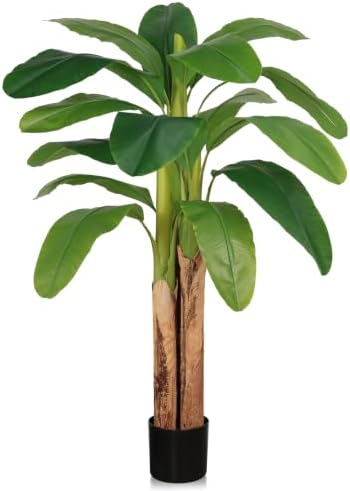 5ft Artificial Banana Tree Real Bark Trunk Faux Banana Leaf Tree by LIETENACO