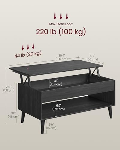 VASAGLE Lift Top Coffee Table with Hidden Storage, Gas Spring - Image 2