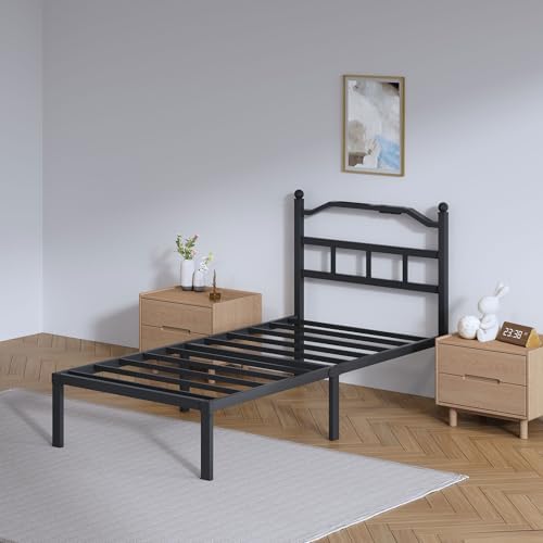 SHOANED Metal Bed Frame with Headboard - 14 Inch Twin XL Size Heavy Duty Bedframe with Charging Station Black Basic Steel Slats Platform No Box Spring Needed/Noise Free - Image 7